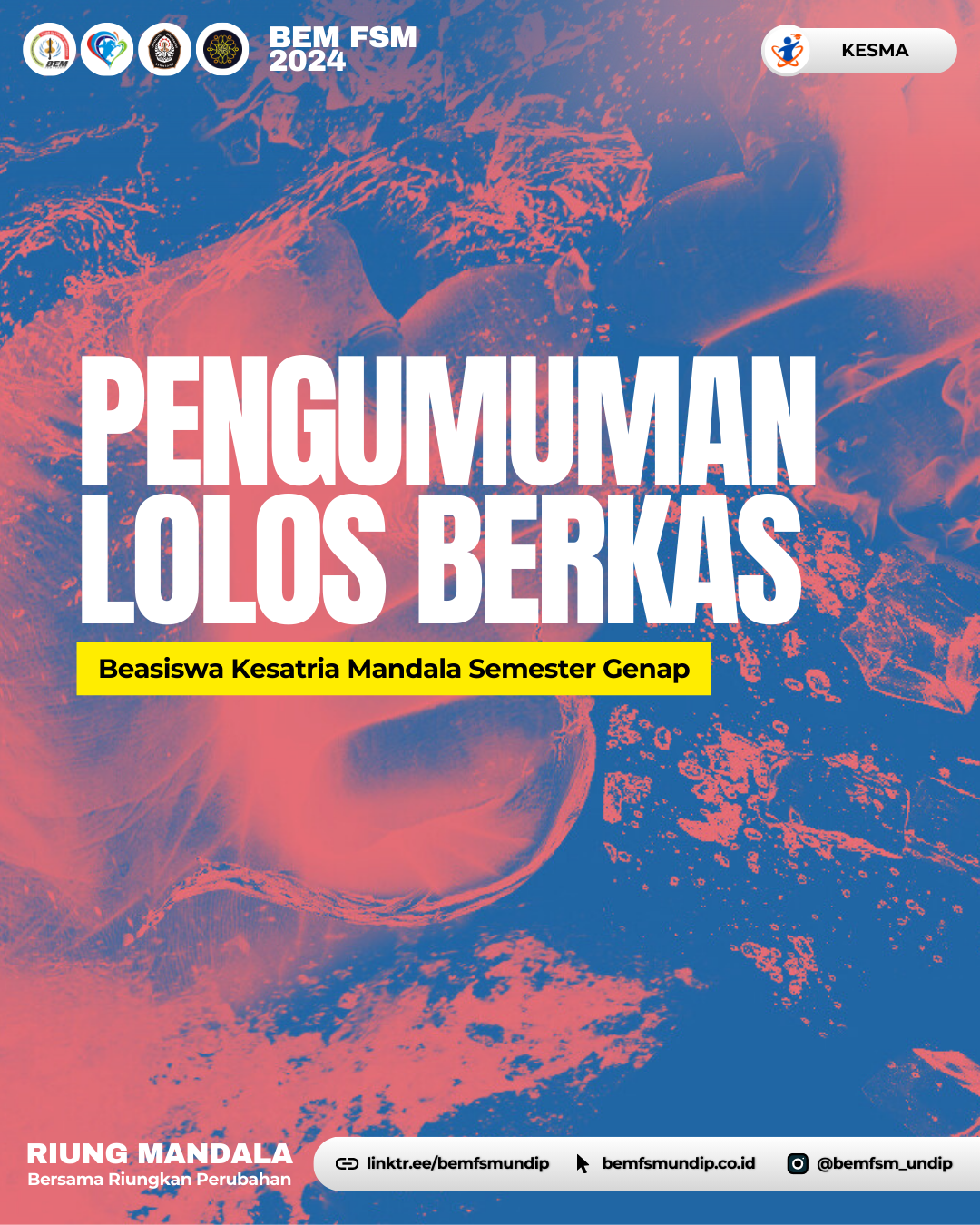 PENGUMUMAN LOLOS BERKAS DAN JADWAL WAWANCARA BEASISWA KESATRIA MANDALA SEMESTER GENAP